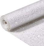 SOV Ultra Chunky Glitter Fabric Vinyl Sparkle Faux Leather Perfect for Key Chain Bows Craft Bag Cover Sewing Patchwork DIY Craft Thick Canvas Back 8” x 53” (21cm x 135cm) 1 Roll (White)