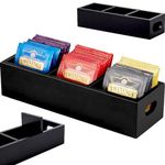 DAVOU Tea Bag Organizer, Black Wooden Tea Bag Holder, Tea Storage Containers with 3 Slots, Sugar Packet Holder, Tea Bag Caddy Box for Countertop (Black)