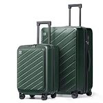 AnyZip Luggage Set Carry On Luggage Suitcase ABS PC Spinner Trolley with Pocket Compartment Weekend Bag 2 Piece Set(Dark Green)