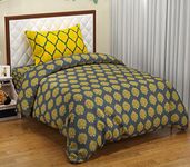 Trance Home Linen 200TC 100% Cotton Printed Zippered Single Size Duvet Cover / Blanket Cover / Quilt Cover | Comforter Cover / Razai Cover | with 1 Pillow Cover (60 x 92 Inch | Damask & Dori Mustard Yellow)