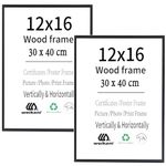 12x16 inch Wood Picture Frame,2 Pack-30x40 cm Black Wood Photo Frame,Certificate Frame with Plexi-glass for Wall Mount or Table Top Display