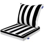 INFBLUE Deep Seating Chair Cushion Outdoor Patio Seat and Back Cushion for Outdoor Furniture Water Repellent Set 24 x 24 inches (Black Stripes)