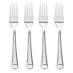 Prestee 100 Silver Plastic Forks Heavy-Duty, Heavyweight Plastic Silverware Forks, Fancy Plastic Cutlery, Elegant Disposable Forks Pack, Bulk Disposable Flatware, Christmas Holiday Plastic Utensil Set