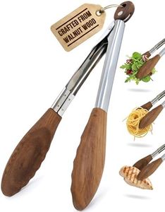 Boxiki Kitchen Tongs for Cooking with Wooden Tips - Nonstick Cooking Tongs & Salad Tongs for Serving Food, Grilling, Cooking, BBQ and Tossing Salad - Made of Natural Walnut Wood, Size 12-inch