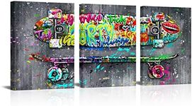 HOMEOART Graffiti Wall Art Skateboard Painting Boys Room Decor Teen Room Decor Canvas Wall Art Framed Ready to Hang 12x16inchx3 (Pattern02-Deep Grey)