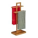 Relaxdays 10032122 Standing Towel Rail Bamboo 2 Arms Bathroom Towel Stand H x W x D 88 x 35.5 x 23.5 cm Natural