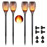 IMAGE Solar Torch Flame Garden Lights Solar Pathway Flickering Lighting Waterproof 96 LED Dancing Flame Realistic Light Dusk to Dawn Auto On/Off Security Path Lights for Patio Deck Driveway -4 Pack