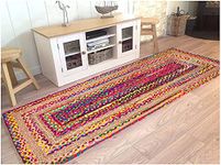 HOMDECLOYAL® Hand Woven Jute Braided Rug, Reversible Area Rugs for Living Room, Kitchen, Floor Rug mat Cotton Home Décor Solid Area Rugs (Jute-014, 2 feet x 5 feet - Runner)