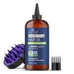 Botanic Hearth Rosemary Hair Oil with Biotin, Jojoba & Castor Oils | 100% Pure Cold-Pressed Rosemary Oil for Hair Growth, Scalp Massage & Nourishment | 16 fl oz with Scalp Massager