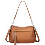 Over Earth Leather Handbags for Women Small Hobo Shoulder Bag Ladies Crossbody Purse（O111-2E Two Tone Brown）