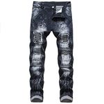 Fashion Biker Jeans for Men,Forthery Ripped Distressed Destroyed Jogger Jeans Teen Boys Washed Slim Fit Leg Denim Pants (34, Black)