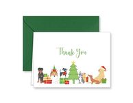 Paper Frenzy Christmas Dog and Puppy Holiday Thank You Note Cards and Green Envelopes - 25 pack