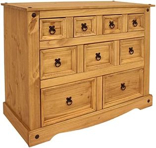 Sunnydaze 39.75-Inch W Solid Pine 9-Drawer Chest of Drawers - For Living or Dining Room - Light Brown