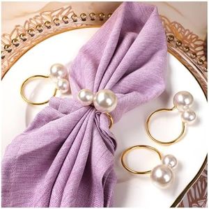 50 Pcs Pearl Napkin Rings,Gold Napkins Rings Holders Delicate Serviette Buckle for Wedding Family Birthday Party Kitchen Spring Thanksgiving Christmas Coastal Beach Table Décor Mgrlfbl(50,Pearl)