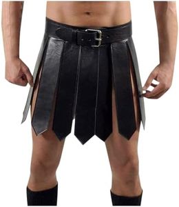 NaLatia Gonna da Gladiatore da Uomo in Pelle Costume Scozzese Gonnellino Metallico Maschile Corazza da Gladiatore Guerriero Romano per Cosplay Carnevale Halloween Clubwear
