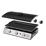 Royal Gourmet PD2301S 3-Burner Tabletop Propane Gas Griddle with Hard Cover, 24 Inch Portable Griddle with Detachable Griddle Top for Outdoor Camping, Tailgating, Picnicking, Silver & Black