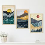 ArtX Paper Modern Art Wall Painting For Living Room, Drawing Room Decoration Big Size, Sunrise Framed Painting for Wall Decoration, Wall Decor For Bedroom, Multicolor, 36.0 x 18.0 inches, Set Of 3