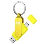 MOSDART 256GB Fast USB C Dual Flash Drive with Keychain - 2 in 1 OTG USB 3.1 Type-C Thumb Drive Memory Stick for USB-C Android Phones, iPhone 15, MacBook, iPad, Computers and More, Yellow