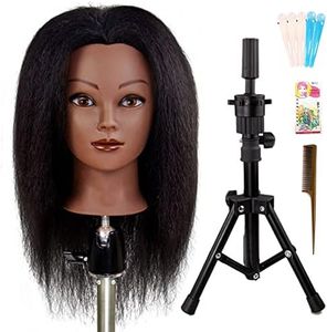 ISHOT Mannequin Head With Hair And Stand Tripod,Wig Stand Tripod With Mannequin Head,Hairdresser Training Head,Doll Head Beauty School Hair Practice Head Manikin Cosmetology