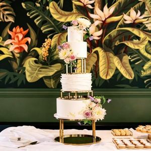 ANGYGH Gold Cake Stand Set 3 Piece - Round Floating Cake Spacer Separator Tiered Display Stands for Wedding Birthday Party Baby Shower Dessert Table Centerpiece