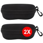 TBOC Semi Hard Sunglasses Case – (Pack: 2 Units) Black with Zip Carabiner Hook Clip for Belt for Large Small Eyeglasses Reading Glasses for Car Handbag Cute Light Protective Design Women Men Kids