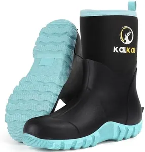 Kalkal Rubber Boots for Women, Waterproof Mid Calf Women Rain Boots with Steel Shank, 6mm Neoprene Insulated Rubber Garden Boots for Women Mud Working Farming Fishing (Green, 8)