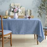 RUSTIQUE LINENS: Embroidered Edge Trim Tablecloth - Water & Stain Repellent (100% Cotton) 6 Seater Rectangle Tabelcloth-Ocean Blue