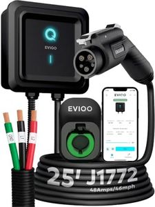 EVIQO EV Charger Level 2-48 Amp Level 2 EV Charger, 240V J1772 Charger Hardwired, EV Chargers for Home Level 2, EV Level 2 Charger, Electric Car Charger Level 2, EVSE EV Charging Station 25' Cord