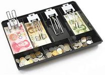 SUKHAD ABS Cash Drawer, 4 Cash and 3 Coin Compartment, Cashier Storage Safe Box | 32.2 X 3.5 X 24.5 cm | Black