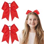 MUFEKUM Red Hair Bows, 2 Pcs 7.09 Inch Large Bow Red Hair Bands for Girls Women, School Girls Red Ribbon for Hair Ponytail Holders Hair Styling Accessories Hair Ties