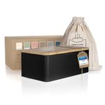 LARS NYSØM Bread Box I Metal bread box with linen bread bag for long lasting freshness I Bread box with bamboo lid usable as cutting board I 13.4x7.3x5.3In (Carbon Black)