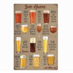 Beer Glass Types Chart Metal Sign Bar Wall Decor, Type of Beers Thick Tinplate Print Poster for Beer Bar Pub Man Cave Wall Decoration 12" x 8"