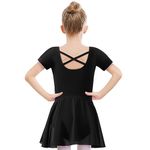 TETSUO Ballet Leotards for Girls Cross Straps Dance Dress Ballet Outfit Dance Leotard with Chiffon Skirt for Toddler Black