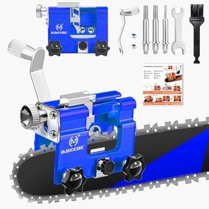 OMCCHK Chainsaw Sharpener, Chainsaw Sharpening Tool with Burr Grinding Stone & Cleaning Brush, Hand Crank Chainsaw Blade Sharpener, Portable Chainsaw Sharpening Kit for Chain/Electric Saw