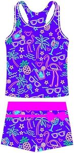 UNIFACO Girls Size 14 Neon Swimsuit Two Piece Boyshort Tankini Kids Bathing Suit Swimwear
