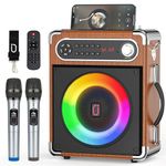 【US Top 1】JYX Karaoke Speaker with Two Wireless Microphones, Smart Party Pop Bluetooth Speaker with Bass/Treble Adjustment, Soundbar Outdoor Speakers PA System with Remote Control,LED Light for adults