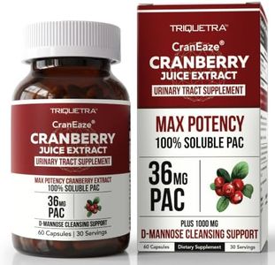 CranEaze®: Cranberry Juice Extract Plus D-Mannose – 36 mg PAC, 100% Soluble PAC - Supports Urinary Tract Health – Most Effective Cranberry Pills for Women, UTI Cranberry Supplement - 60 Capsules
