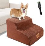 Almcmy 2 Tier Dog Stairs for Small Dogs, Foam Pet Stairs with Removable Cover & 1 Extra Lint Roller, Non-Slip Pet Steps Dog Ramp for Bed Couch, Holds Up to 50 lbs, Brown