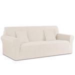 Ruaozz Stretch Sofa Cover 1 Piece Couch Covers for 3 Cushion Couch Non Slip Universal Sofa Slipcover Washable Soft Jacquard Furniture Protector with 2 pcs Throw Pillow Covers (3 Seater, Ivory)