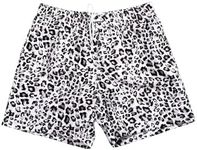 OYOANGLE Men's Leopard Graphic Print Adjustable Elastic Waist Drawstring Workout Shorts Black Beige White X-Large