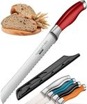 Orblue Serrated Bread Knife with 10-inch Upgraded Stainless Steel Razor Sharp Wavy Edge Width - Bread Cutter Ideal for Slicing Homemade Bagels and Cake, Red