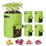 JERIA 5-Pack 10 Gallon Potato Grow Bags, Aeration Fabric Pots with Handles Nonwoven Fabric Pots Vegetable Grow Bags for Tomato, Vegetable and Fruits, (Green)