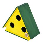 Cket Bird House Nest & Breeding Box Handmade Triangle with Devided Holes for Sparrow, Budgies and Finches Eco Friendly Wooden Water Resistance for Garden & Balcony (Green-Yellow / 26 x 13.5 x 26 cm)