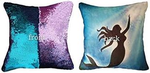 Sequins Mermaid Throw Pillow Cover Cushion Case Kids Birthday Gift DIY Reversible Double Color Purple and Blue 16x16inches 40x40CM