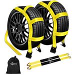 Trekassy Tow Dolly Basket Straps for Car with Flat Hooks, Heavy Duty Car Wheel Straps Fits 14"-17" Tires, 10, 000 lbs Break Strength with 2 Axle Straps (2 Pack)