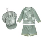 Baby Boy Girl Swimsuit One-Piece Zipper Long Sleeve Rash Guard with Hat Swimming Bathing Suit Toddler Swimsuits Baby Wetsuit Swimwear Beachwear (Green, 2-3 Years)