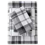 Viviland Plush Micro Fleece Bed Sheet Set - Soft Fuzzy Polar Fleece Velour Velvet Sheets - Extra Warm Winter Fleece Bed Sheets with Deep Pocket - Grey Plaid - King
