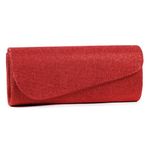 Damara Womens Oblique Flap Glitter Clutch Handbags,red