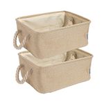 HOKIPO Jute Eco-Friendly Foldable Clothes Storage Basket Bin Organizer, Set of 2, Large, Beige