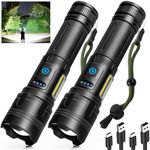 QIUJIN Rechargeable Flashlights High Lumens, 900000LM Super Bright Flashlight 2 Pack, LED Flashlight with 7 Modes, IPX7 Waterproof, Powerful Handheld Flashlights for Home, Outdoor, Camping